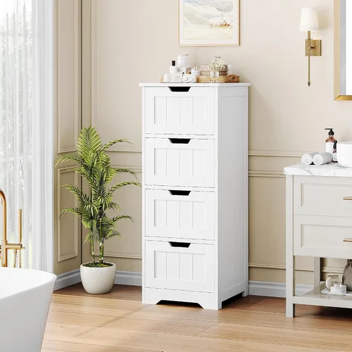 Miniatura 2 de FOTOSOK Armario de almacenamiento para baño, armario de baño con 4 cajones, 11.8 x 11.8 x 32.5 pulgadas, armario de entrada independiente, unidad