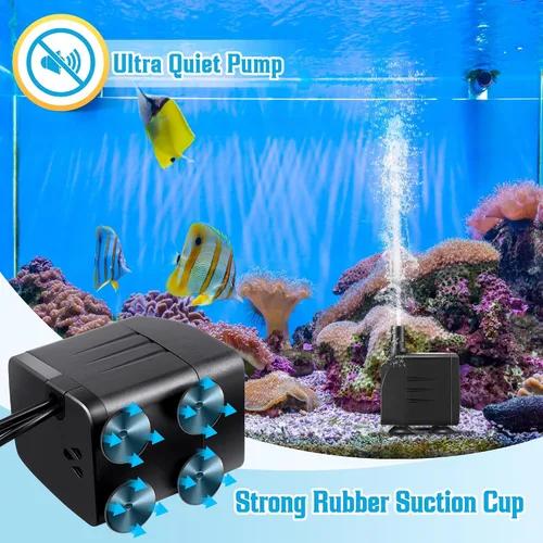 Miniatura 5 de Bomba sumergible de fuente de 16 W 1000 l/h con luces, elevación de 8.86 pies, bomba de fuente ultra silenciosa con 3 boquillas para jardines al