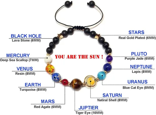 Miniatura 3 de Pulsera de cuentas de piedra para mujer, diseño de galaxia del universo de 8 planetas o 9 planetas en el sistema solar, pulseras de estrella