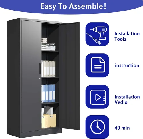 Miniatura 5 de Gabinete de almacenamiento de metal con cerradura, armario de almacenamiento de metal con bloqueo de 69 pulgadas con 3 estantes ajustables, gabinete