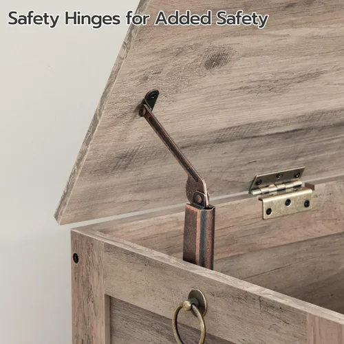 Miniatura 6 de HOOBRO Caja de juguetes, baúl de almacenamiento de aspecto de madera retro con bisagra de seguridad, banco de almacenamiento de entrada soporta 220