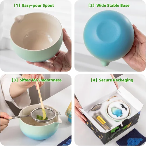 Miniatura 6 de TEANAGOO Juego de Batidor de Matcha Azul, Juego de Matcha de Ceremonia, Kit de Matcha Azul Degradado, Juego de Té de Matcha para Hacer