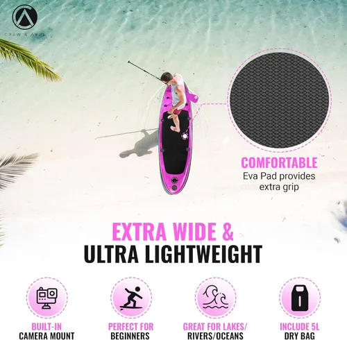 Miniatura 2 de Crew Axel - Tabla de remo inflable de 10 pies 33 pies 6 pulgadas, extra ancha y ligera (18 libras), juego de SUP premium incluye 2 bolsas, remo