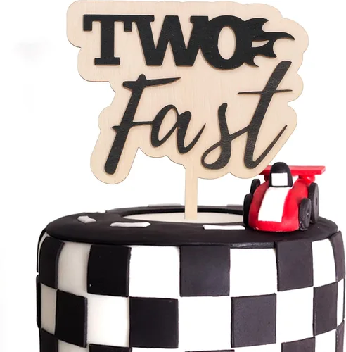 Miniatura 10 de Decoración para pastel de primer cumpleaños de auto de carreras, decoración de cumpleaños de auto de carreras, decoración de madera marrón y blanca