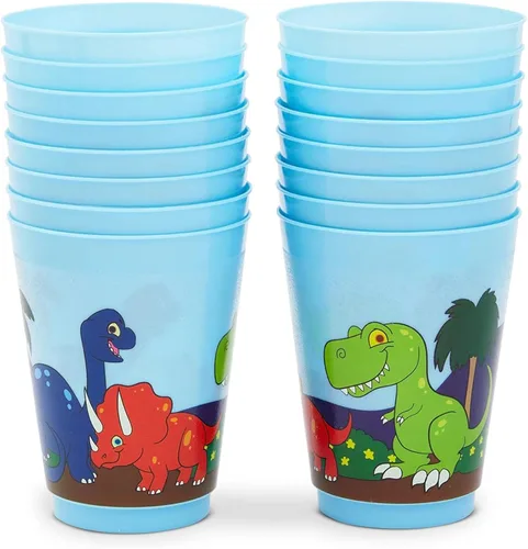Miniatura 6 de BLUE PANDA Paquete de 16 tazas de dinosaurio de plástico para niños, recuerdos de fiesta de dinosaurios de dibujos animados para suministros