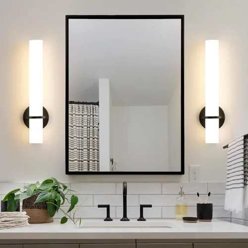 Miniatura 3 de AIJIASI Apliques de Pared Negros Juego de 2, Apliques de Baño de 18 pulgadas con Pantalla Acrílica 18W 3000K LED Regulables Apliques de Pared