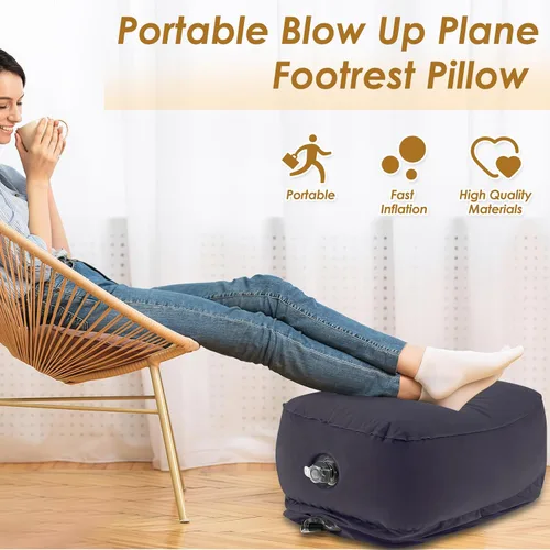 Miniatura 2 de Almohada inflable con reposapiés para viajes, cama ajustable de 3 capas de altura para avión para niños, artículos esenciales de viaje para adultos
