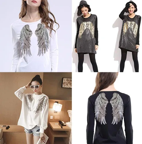 Miniatura 6 de LOCOMO Parche para coser con alas de ángel de lentejuelas grandes para decoración de ropa y chaqueta dorado (Sparkling Gold)