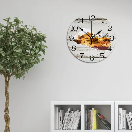 Miniatura 4 de Reloj de pared de viaje con mapa de El Salvador, atracciones turísticas, relojes de pared grandes que funcionan con pilas, 12 pulgadas, silencioso