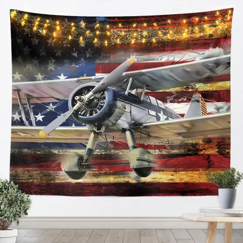 Miniatura 3 de jejeloiu Tapiz colgante de pared con diseño de bandera estadounidense para niños, manta de pared de aviones para mujeres, hombres, adolescentes