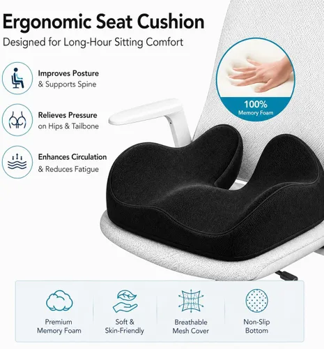 Miniatura 8 de CXC Cojín de asiento para aliviar el dolor de coxis, cojín de espuma viscoelástica para ciática y alivio de presión, almohadilla de asiento
