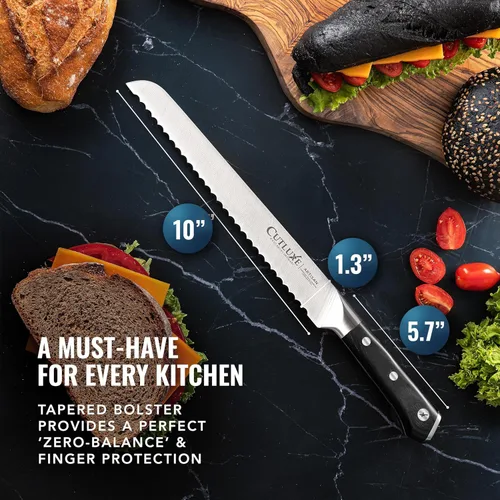 Miniatura 7 de Cutluxe Cuchillo para Pan – Cuchillo Dentado de 10" para Pan Casero, de Masa Madre – Acero Alemán Forjado de Alto Carbono – Espiga Completa