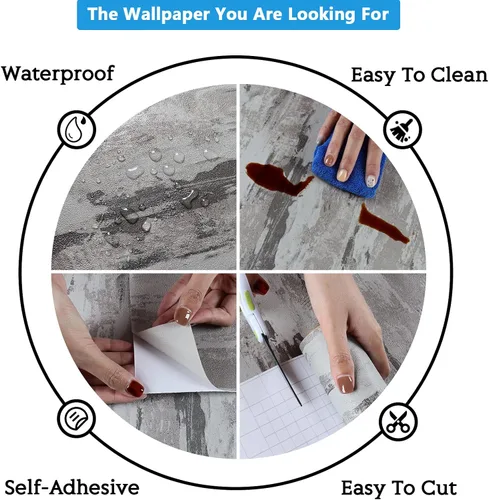 Miniatura 9 de CRE8TIVE Papel tapiz de hormigón gris manchado, papel tapiz texturizado de cemento, autoadhesivo y extraíble, extraíble, papel de contacto