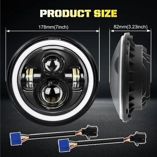 Miniatura 6 de CO LIGHT - Faros delanteros LED redondos de 7 pulgadas con halo, con haz alto/bajo, halo ámbar/azul, faro LED para todo terreno, ojos angulares