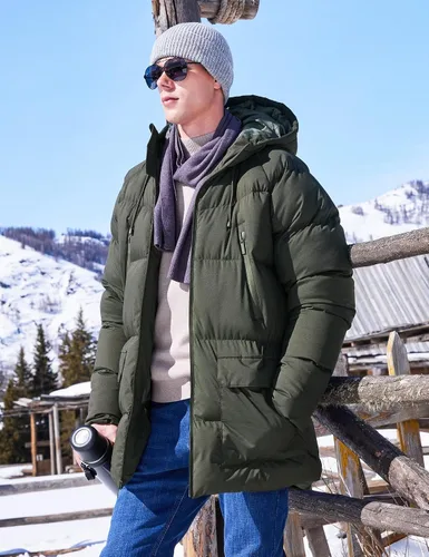 Miniatura 2 de Abrigo largo de invierno con capucha para hombre, chaqueta acolchada cálida resistente al agua para clima frío, parka