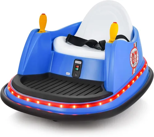 Costzon Coche de parachoques para niños, auto de choque alimentado por batería de 12 V con control remoto, doble joystick, giro de 360 grados, Azul