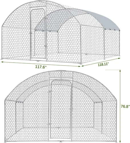 Miniatura 3 de Gallinero grande de metal con paso, 9.8 pies de largo x 13 pies de ancho x 6.4 pies de alto, corral de pollo para patio con cala impermeable