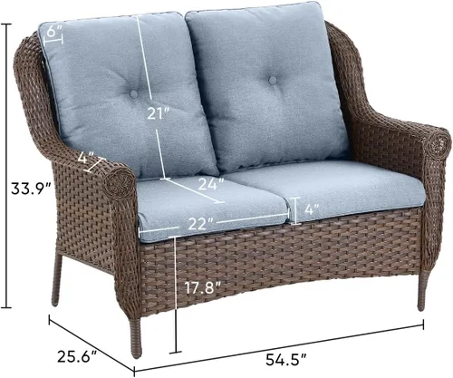 Miniatura 3 de Sofá de mimbre para patio, sofá de mimbre para exteriores, resistente para todo tipo de clima, sofás para 2 personas con respaldo alto y cómodos