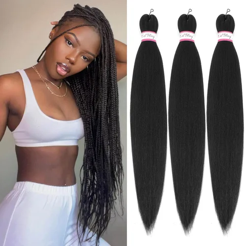 Col bling Cabello trenzado preestirado de 28 pulgadas, 3 paquetes de extensiones de cabello largo para mujer, trenzas de caja, cabello preestirado,