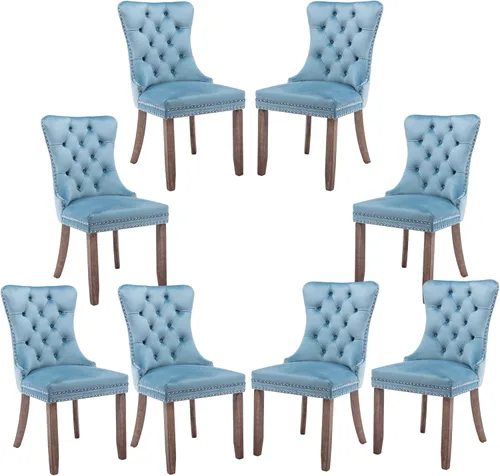 Miniatura 78 de Silla de comedor copetuda moderna de terciopelo para comedor, sillas de comedor tapizadas con remache de clavo, anillo trasero para cocina, comedor