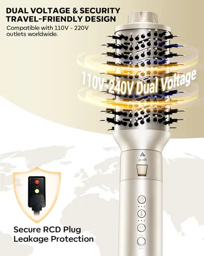 Miniatura 3 de Moldeador de Aire Caliente 8 en 1 de Doble Voltaje y Cepillo Secador de Cabello con Accesorios Alisador y Rizador, 110,000 RPM Secado Rápido Iónico