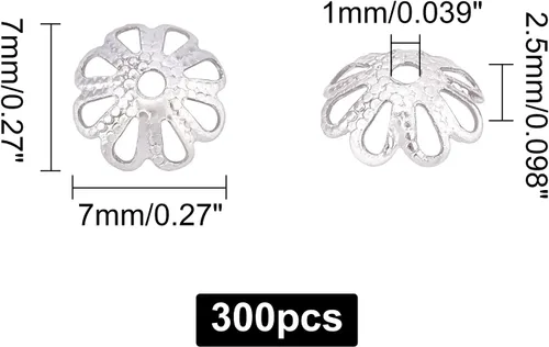 Miniatura 2 de UNICRAFTALE Acerca de 300 tapas de cuentas de flores multipétalos de 0.276 in de acero inoxidable, tapas espaciadoras huecas de metal para pulseras
