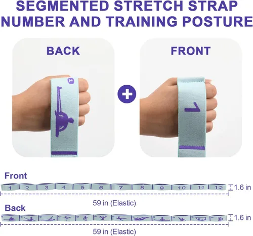 Miniatura 5 de Correa elástica de estiramiento para yoga con bucles, correas de estiramiento CEILIWEN para terapia física, banda elástica de estiramiento de 12