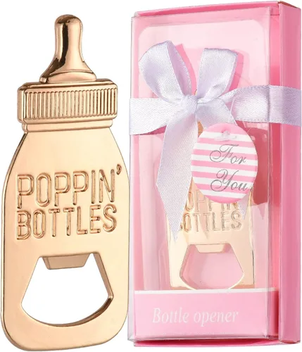 Miniatura 3 de 6 piezas de regalos de devolución de baby shower para suministros de invitados, abrebotellas con forma de poppin, recuerdo de boda con embalaje Rosa