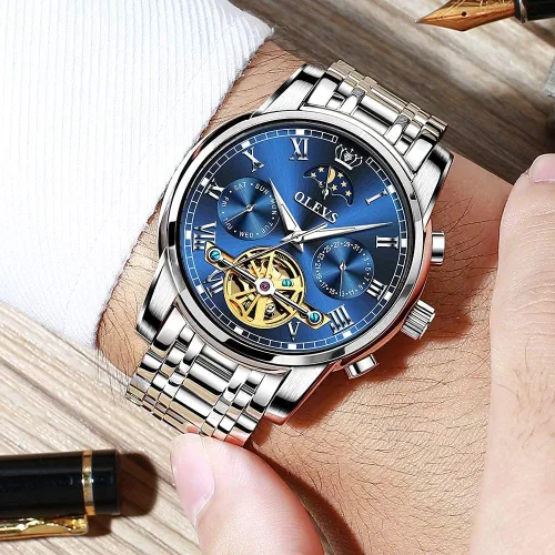 Miniatura 2 de OLEVS reloj mecánico automático, reloj de cuerda automático de lujo para hombre a prueba de agua, acero inoxidable.