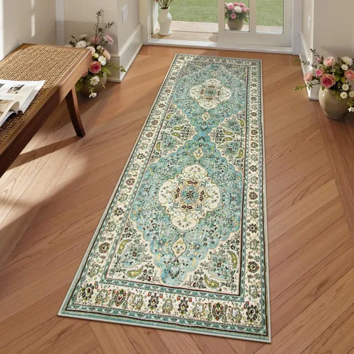 Miniatura 38 de Lahome Alfombra tribal bohemia de 2 x 3 pies, alfombra verde pequeña para entrada, suave, antideslizante, lavable, alfombra de baño bohemia de pelo