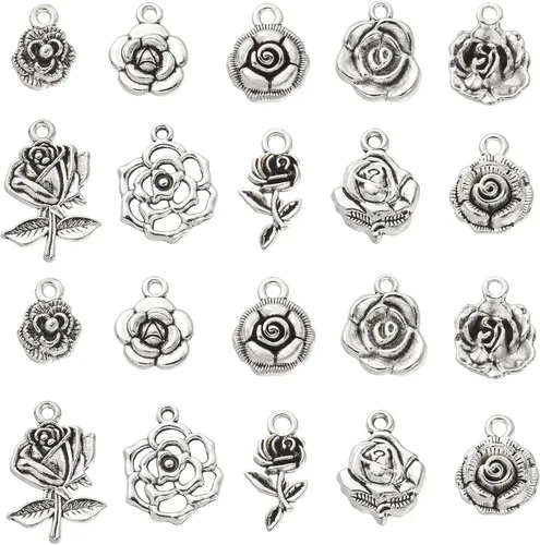 Miniatura 7 de UR Urlifehall 100 dijes tibetanos con nudo de lazo plateado y mariposa, colgantes de aleación de estilo tibetano para aretes y fabricación de joyas