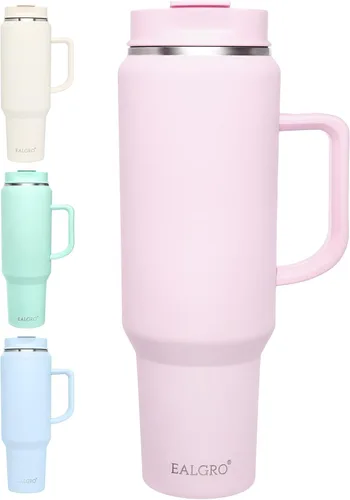 Miniatura 26 de EALGRO Botella de agua aislada de 40 onzas con popote y asa, frasco de agua deportivo de metal grande, taza de café de viaje de acero inoxidable