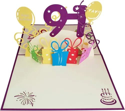 Miniatura 3 de iGifts And Cards Tarjeta emergente 3D de cumpleaños 91 – Regalos coloridos y celebración de hitos de globos – Saludo sincero para personas mayores