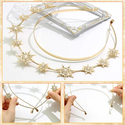 Miniatura 4 de Halo Crown Stars Rhinestone Crown Headbands Goddess Headpiece Crystal Halo Headbands