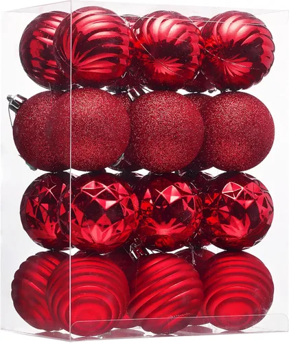 Valery Madelyn - Adornos de árbol de Navidad, 24 esferas rojas inastillables de 60 mm, adorno colgante a granel de 2.36" para decoración de fiesta