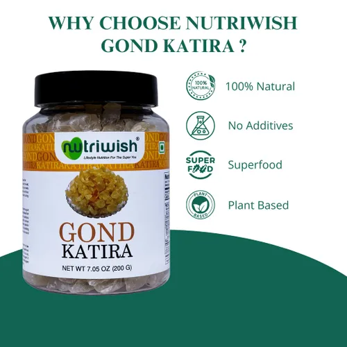 Miniatura 2 de Nutriwish Gond Katira (goma comestible/goma tragacanto), 200 g Gond 100% natural a base de plantas para refrescar bebidas de verano, Falooda