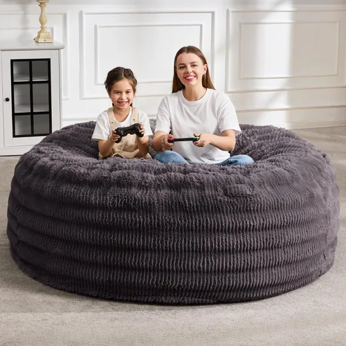 Miniatura 21 de Hobestluk Sillas de Puf para Adultos, Silla de Puf con Relleno, Bolsas Grandes con Funda de Felpa en Relieve, Sillas de Puf Gigantes para Adultos