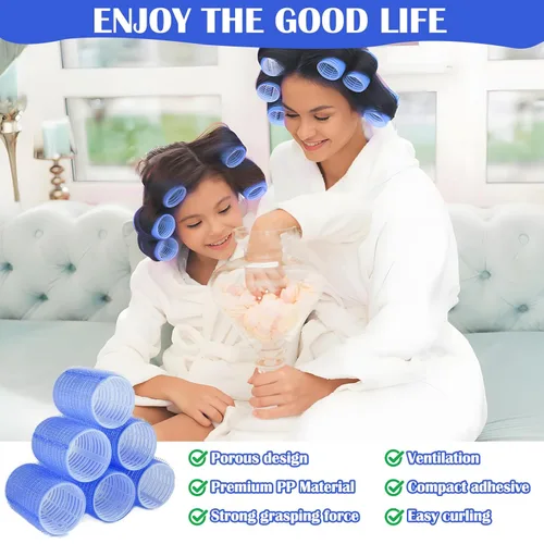 Miniatura 3 de Rodillos para el cabello, paquete de 12 rulos de pelo autoagarre para cabello largo, peinado rizado de bricolaje, los colores pueden variar, grande