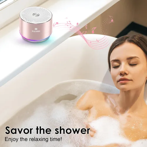 Miniatura 8 de Mini altavoz Bluetooth para la ducha, altavoz impermeable IPX6, con luces RGB, micrófono, cordón de silicona portátil, ventosa, sonido claro