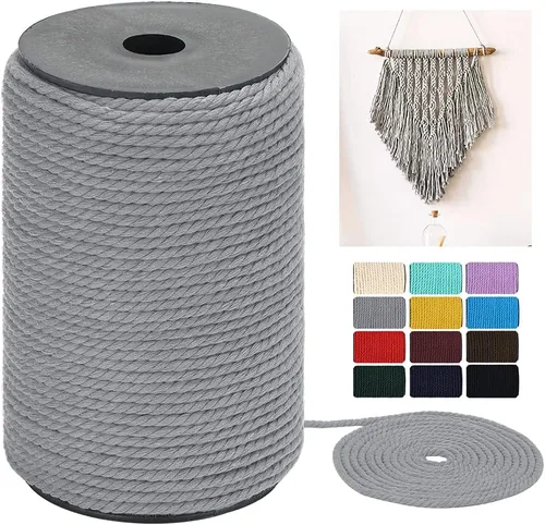Miniatura 19 de Cuerda de macramé de 4 mm x 328 yardas (984 pies), cuerda de macramé de algodón natural - cuerda de algodón de macramé trenzada de 3 hilos