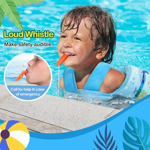Miniatura 3 de MoKo Chaleco de natación para niños pequeños, flotadores de brazo de natación de 22 a 66 libras, niños y niñas, con dibujos animados, alas de agua
