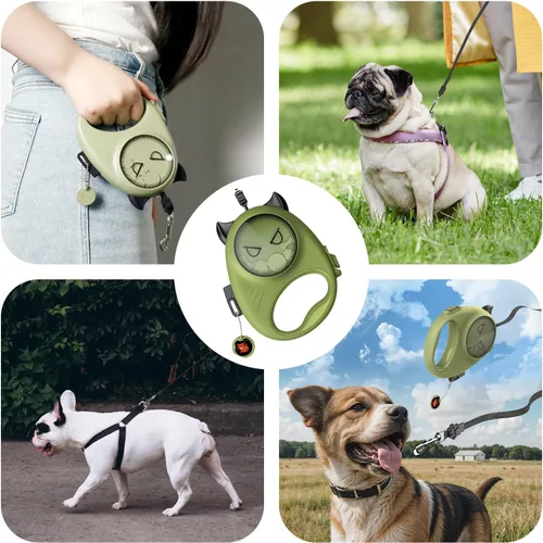 Miniatura 8 de Correa retráctil para perro, cinta de nailon fuerte de 13 pies, bloqueo automático, sin enredos, freno de un toque, agarre cómodo, divertido diseño
