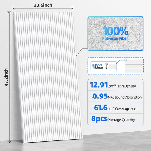 Miniatura 6 de Paquete de 8 paneles acústicos grandes que absorben el sonido con autoadhesivo, 47.2 x 23.6 x 0.36 pulgadas, paneles de espuma a prueba de sonido