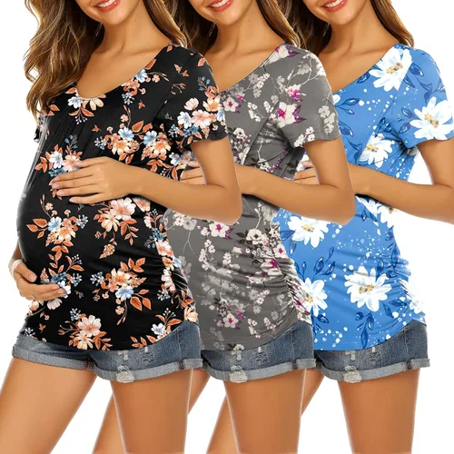 Miniatura 9 de Ekouaer Camisetas de lactancia para mujer, paquete de 3 camisetas de maternidad de doble capa, ropa de embarazo, camiseta posparto