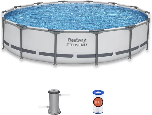 Bestway Steel Pro MAX - Piscina elevada de natación (12 pies x 30 pulgadas) | Piscina familiar redonda para patio trasero al aire libre | Incluye