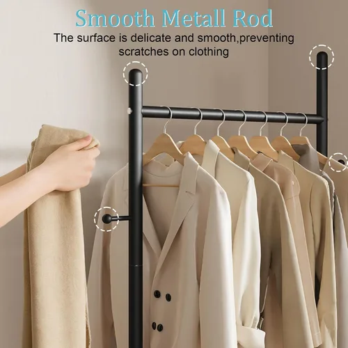 Miniatura 5 de Nianerfaya Perchero con 2 ganchos, almacenamiento de ropa de pie para interiores, perchero para colgar ropa para dormitorio, perchero de metal