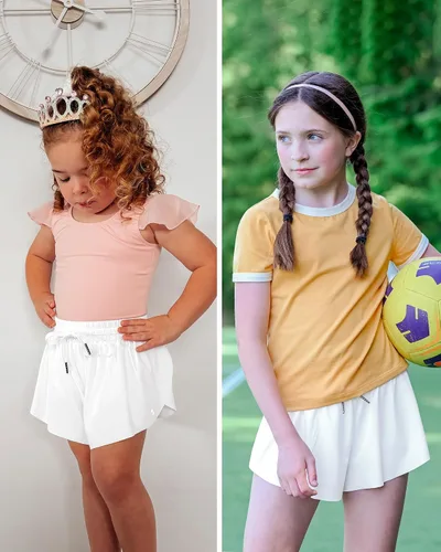 Miniatura 3 de Stelle Pantalones cortos fluidos con bolsillos para niñas, falda atlética para correr, cintura alta, mariposa, 2 en 1, pantalones cortos deportivos