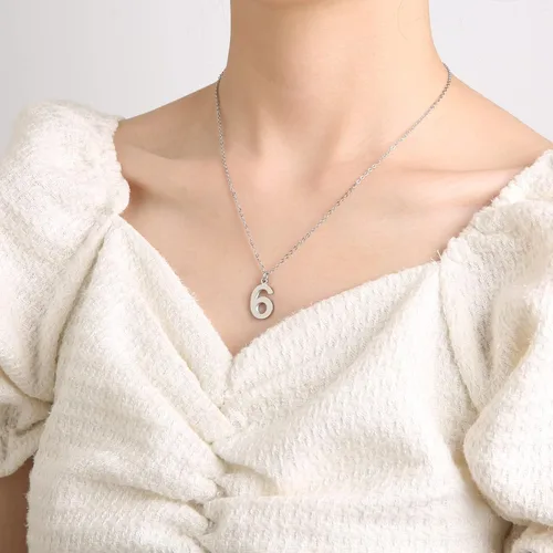 Miniatura 2 de HZMAN - Collar con colgante de número 0 a 9, de acero inoxidable, 2 colores, dorado y plateado