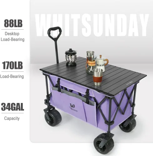 Miniatura 4 de Whitsunday Carro plegable, gran capacidad, 400 libras, ruedas todo terreno, carro utilitario resistente para jardinería, compras, pesca, campamento