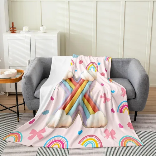 Miniatura 22 de Erosebridal Rainbow English Alphabet Fleece Throw Blanket 40"x50" - Ultra-Soft for Couch Sofa Bed,Cartoon Letters Flannel Blanket,Love Hearts Fuzzy